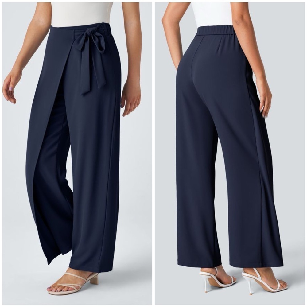 Halara High Waisted Tie Side Invisible Zipper Wide Leg Work Pants XL Reg NWT